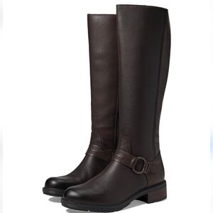 Clarks Hearth Rae Brown Leather Riding Boots Harness Buckle NWOT Size 6